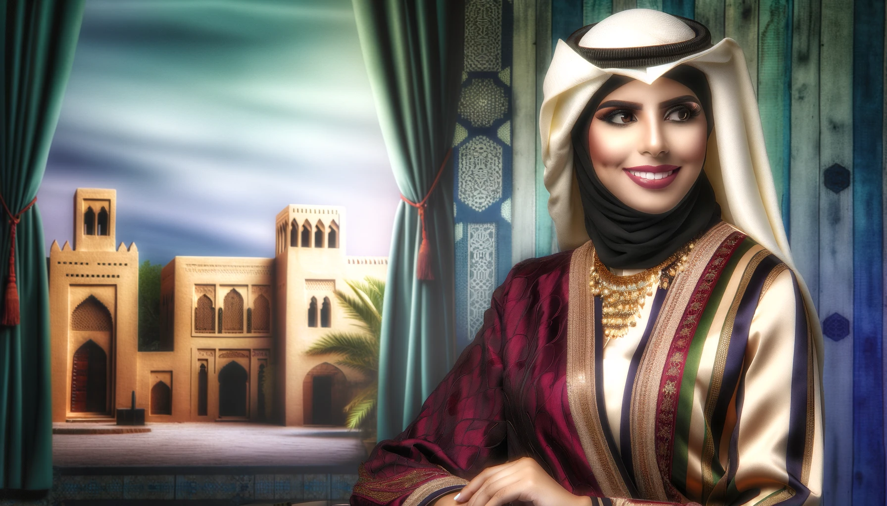  an Arabian woman, portrayed in a setting that reflects her heritage and beauty