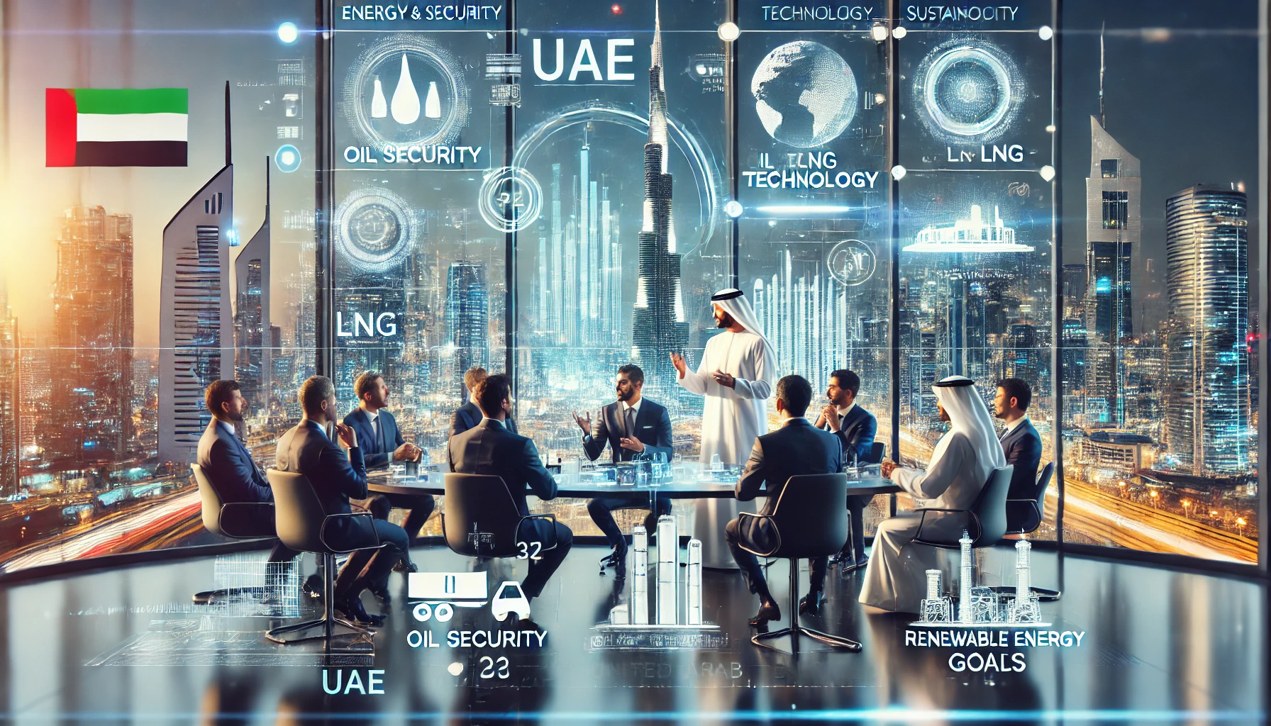 an oil and gas summit in the United Arab Emirates, focusing on key themes like energy security, technology, and sustainability.