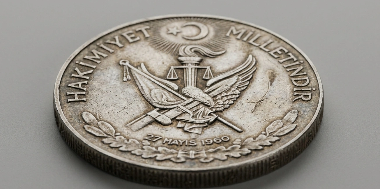 close-up of a Turkish coin on a neutral matte surface