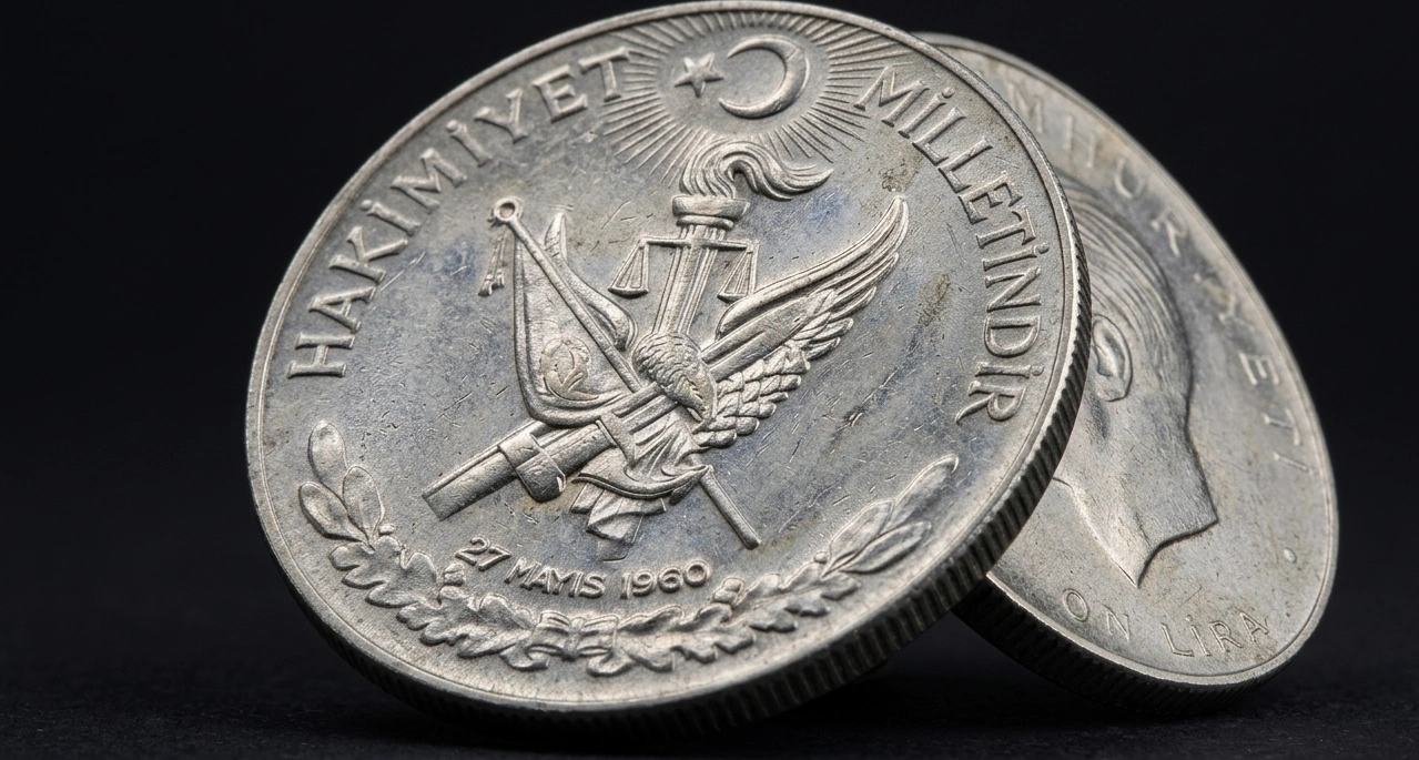 macro of Turkish commemorative coin with crisp details